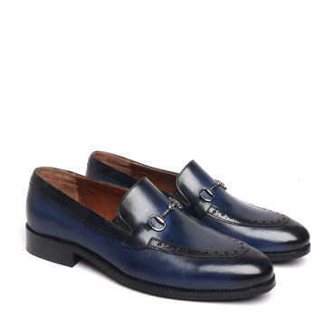 Blue Brogue Design Leather Loafer with Horse bit Detailing