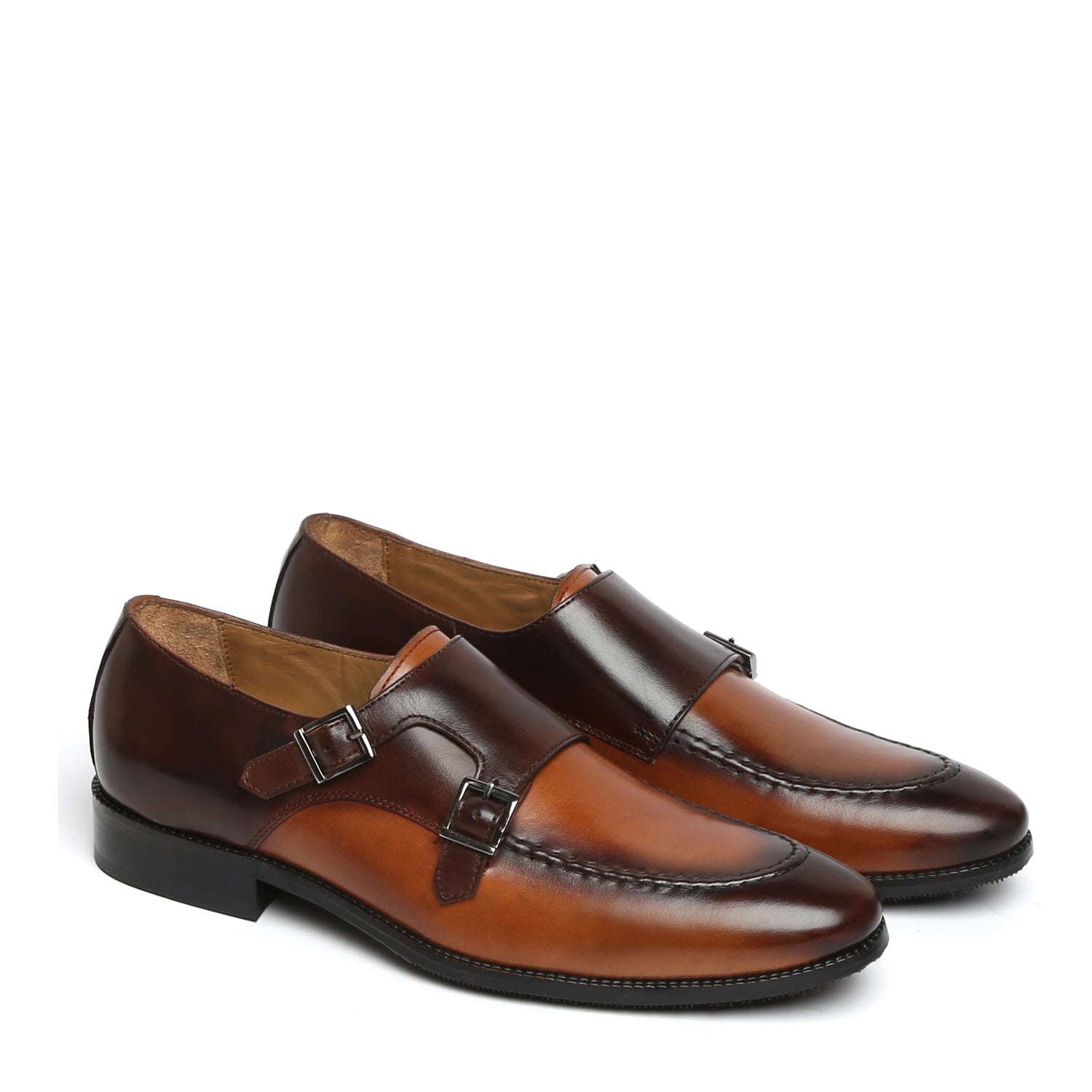 Dual Tone Tan-Brown Contrasting Double Monk Shoes
