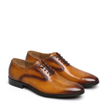 Yellow Tan Merged Look Leather Lace Up Oxfords by BRUNE & BARESKIN
