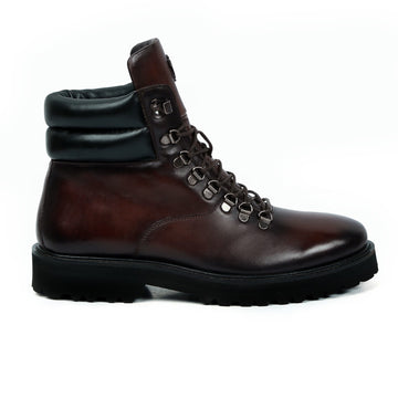 Men's Biker Boot in Dark Brown Leather With Metal Lion