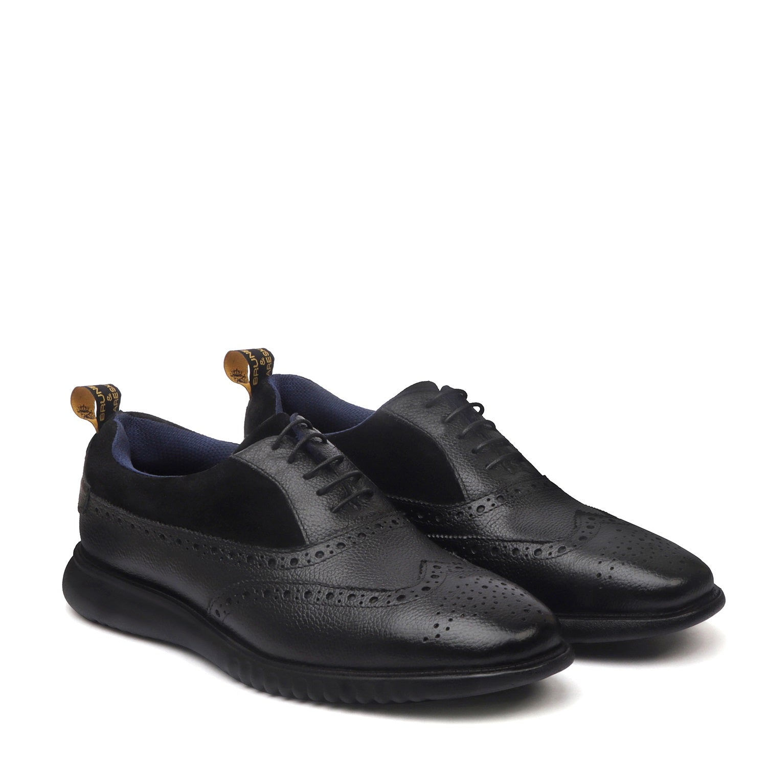 Black Leather Black Velvet Light Weight Dress Sneaker Brogue Oxford Shoe For Men by Brune & Bareskin