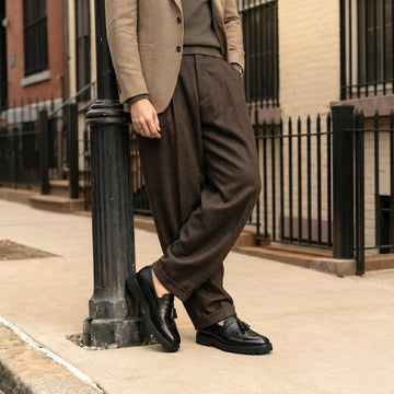 Black Tasseled Wingtip Punching Toe With Light weight Leather Lug Sole Croco embossed Shoe