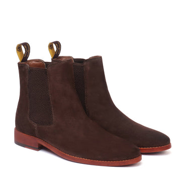 Suede Leather Chelsea Boot In Dark Brown Color