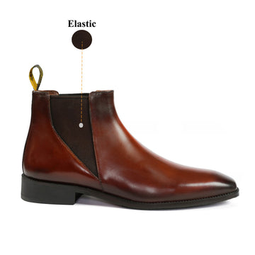 Espresso Leather Chelsea Boot with a Stylish Sharp Elastic Design