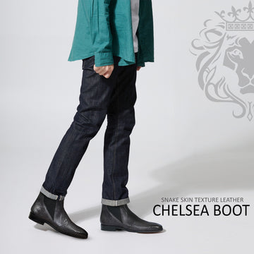 Snake Skin Chelsea Boot in Grey Leather