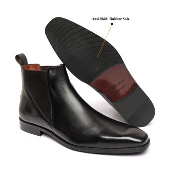 New shape Black Leather Chelsea Boot by Brune & Bareskin with a Stylish Sharp Elastic Design