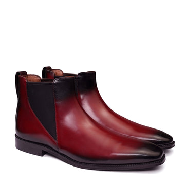 Wine Leather Chelsea Boot with a Stylish Sharp Elastic Design