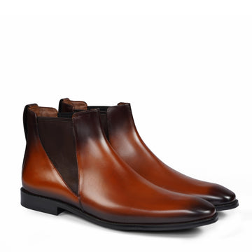 New shape Tan Leather Chelsea Boot by Brune & Bareskin with a Stylish Sharp Elastic Design