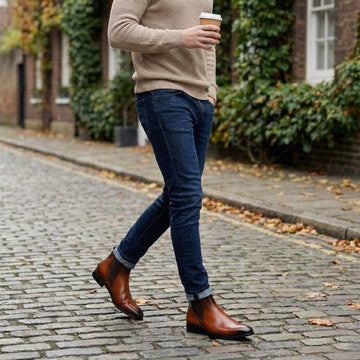 New shape Tan Leather Chelsea Boot by Brune & Bareskin with a Stylish Sharp Elastic Design