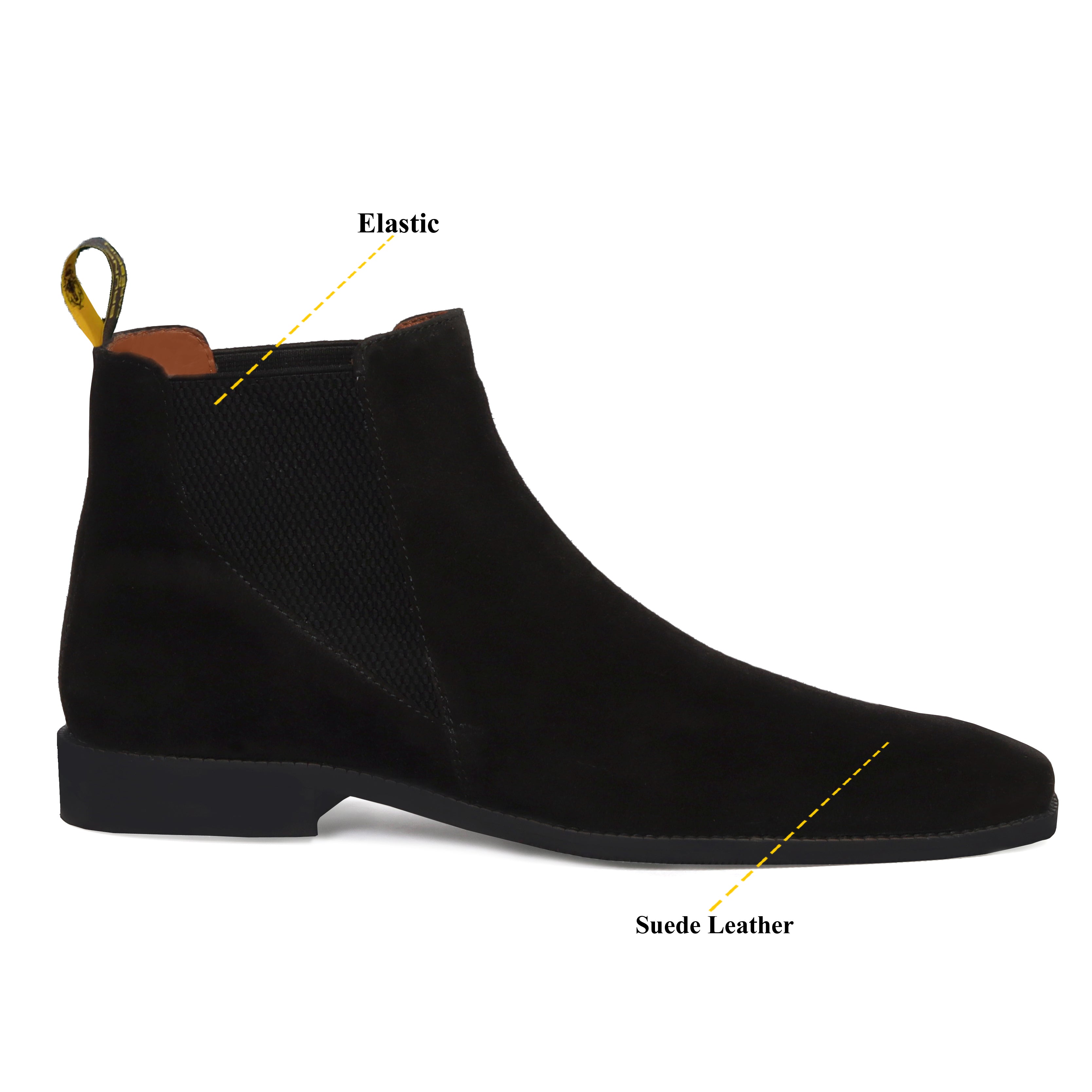 Black Suede Leather Chelsea Boot with a Stylish Sharp