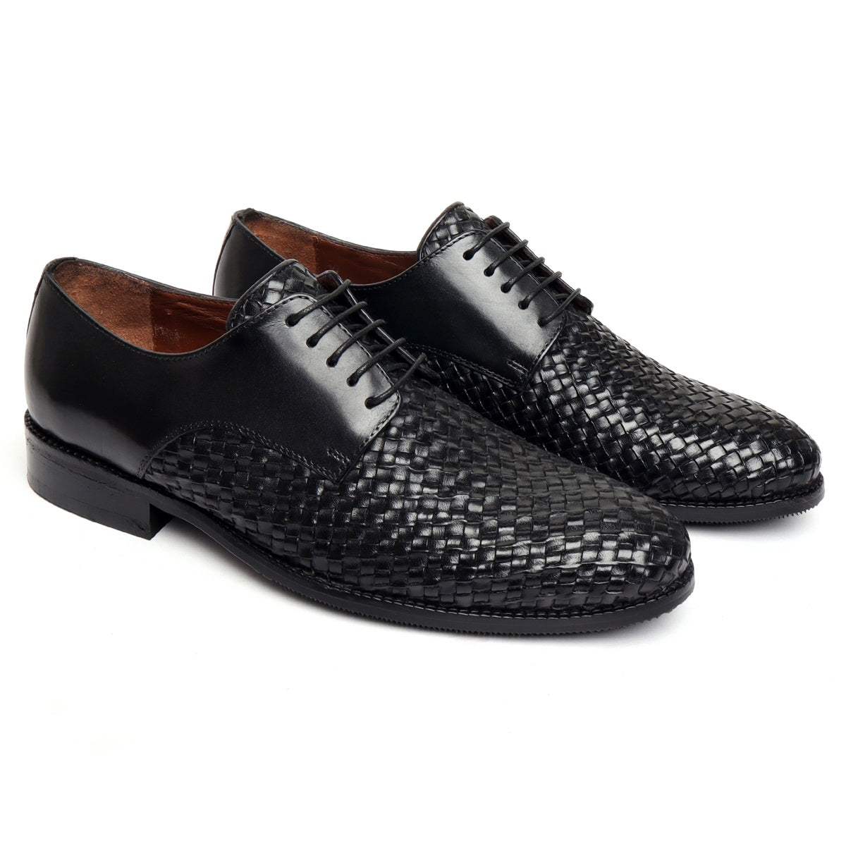 Black Hand weaved front Derby lace up formal shoe