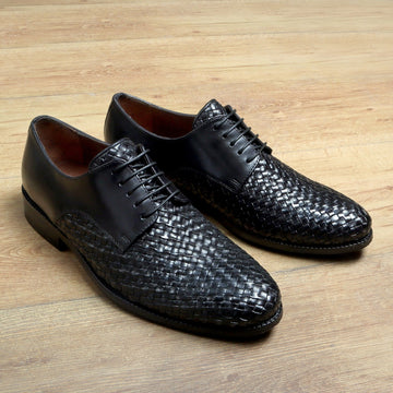 Black Hand weaved front Derby lace up formal shoe
