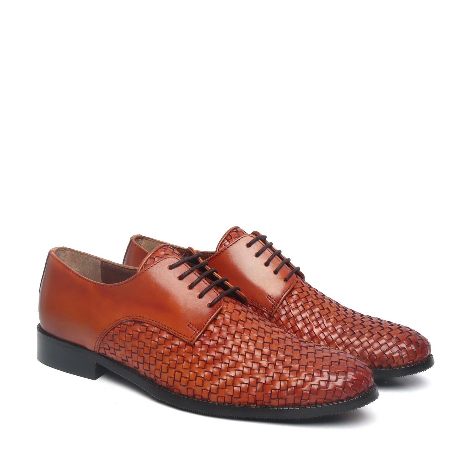 Tan Hand weaved front lace up formal shoe