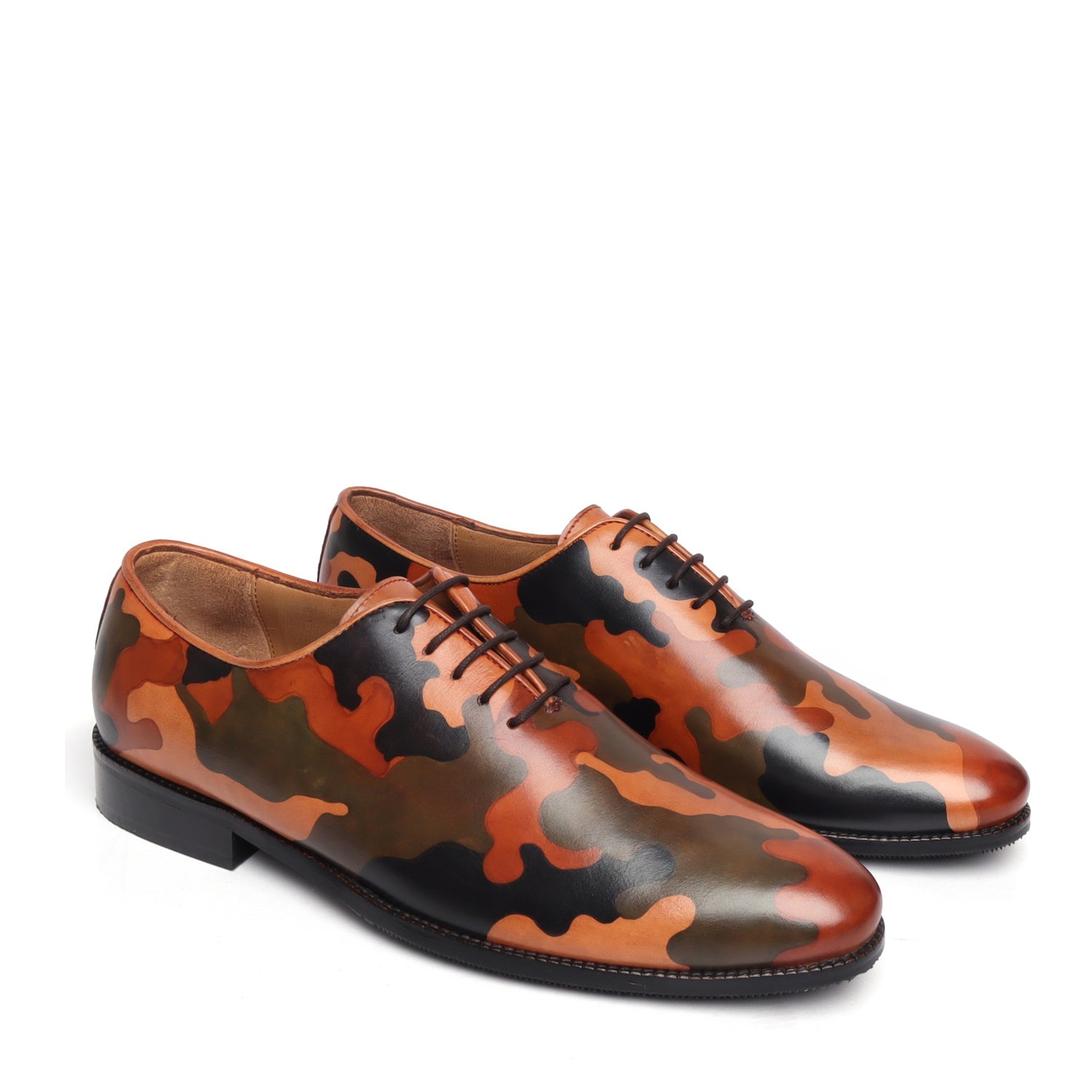 Hand painted ARMY colors on leather one piece(whole cut) brogue shoe By Brune & Bareskin