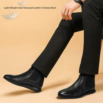 Black Textured Leather Chelsea Boot with Light weight sole by Brune & Bareskin