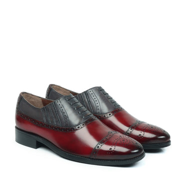 Dual Tone Grey Red Lazy Man Stylish Wingtip Punching Brogues with Fixed Lace Oxfords by Brune & Bareskin