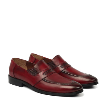 Burnished Wine Penny Loafers in Genuine Leather