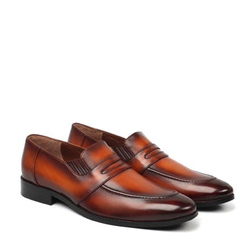Burnished Tan Genuine Leather Penny Loafers
