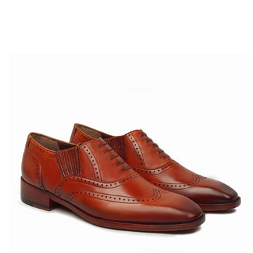 Tan Lazy Man Stylish Wingtip Punching with Fixed Lace Oxfords by Brune & Bareskin