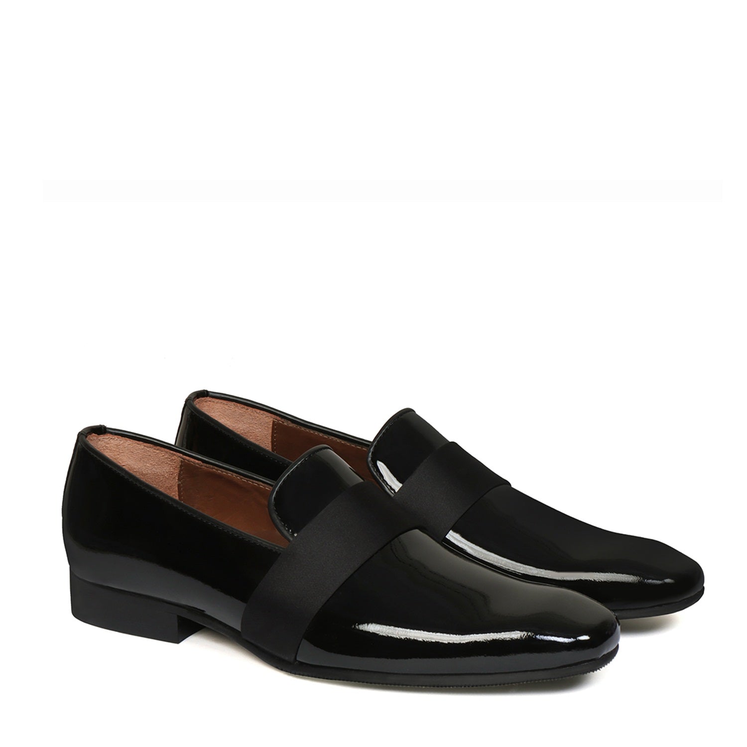 Black Patent Leather Slip-On Shoes with Mid-Strap Loafer Design