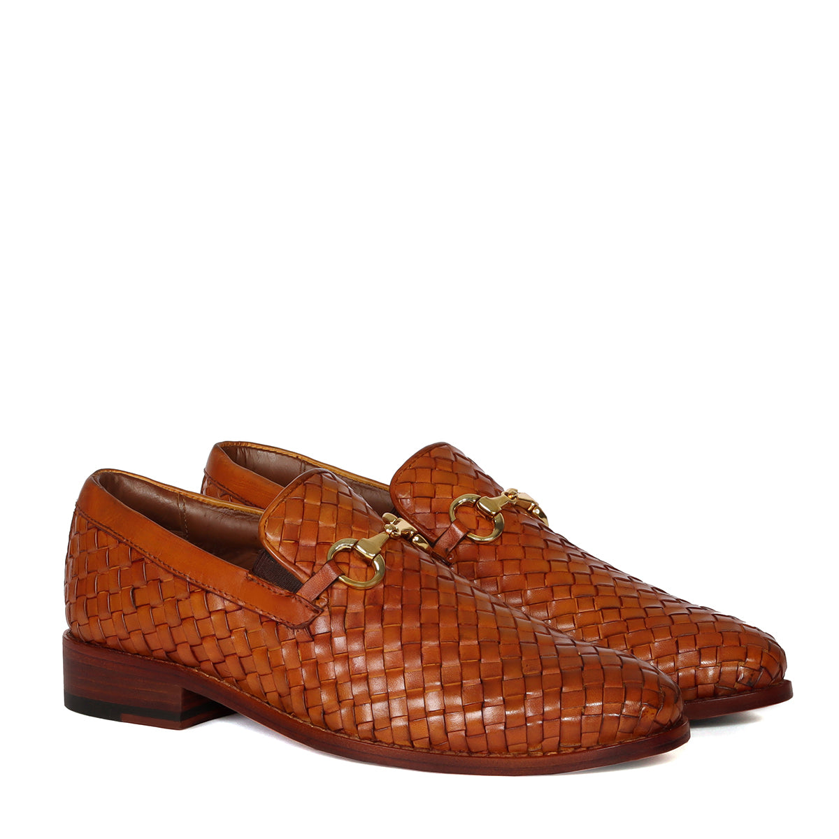 Hand Weaved Leather Loafer with Horse-bit Buckle Detailing
