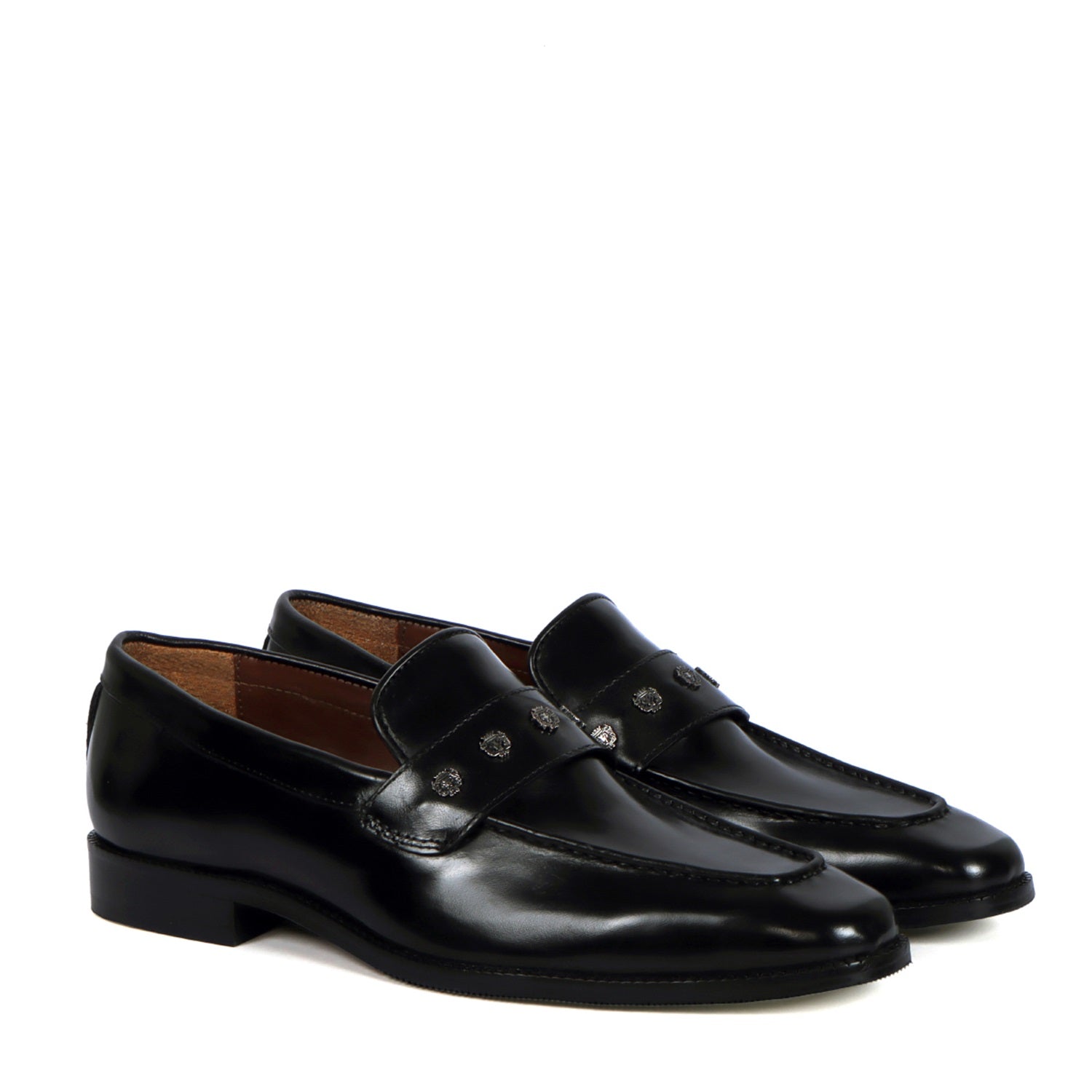 Handmade Penny Loafer Black Formal Slip-On Shoes with Mini Lion