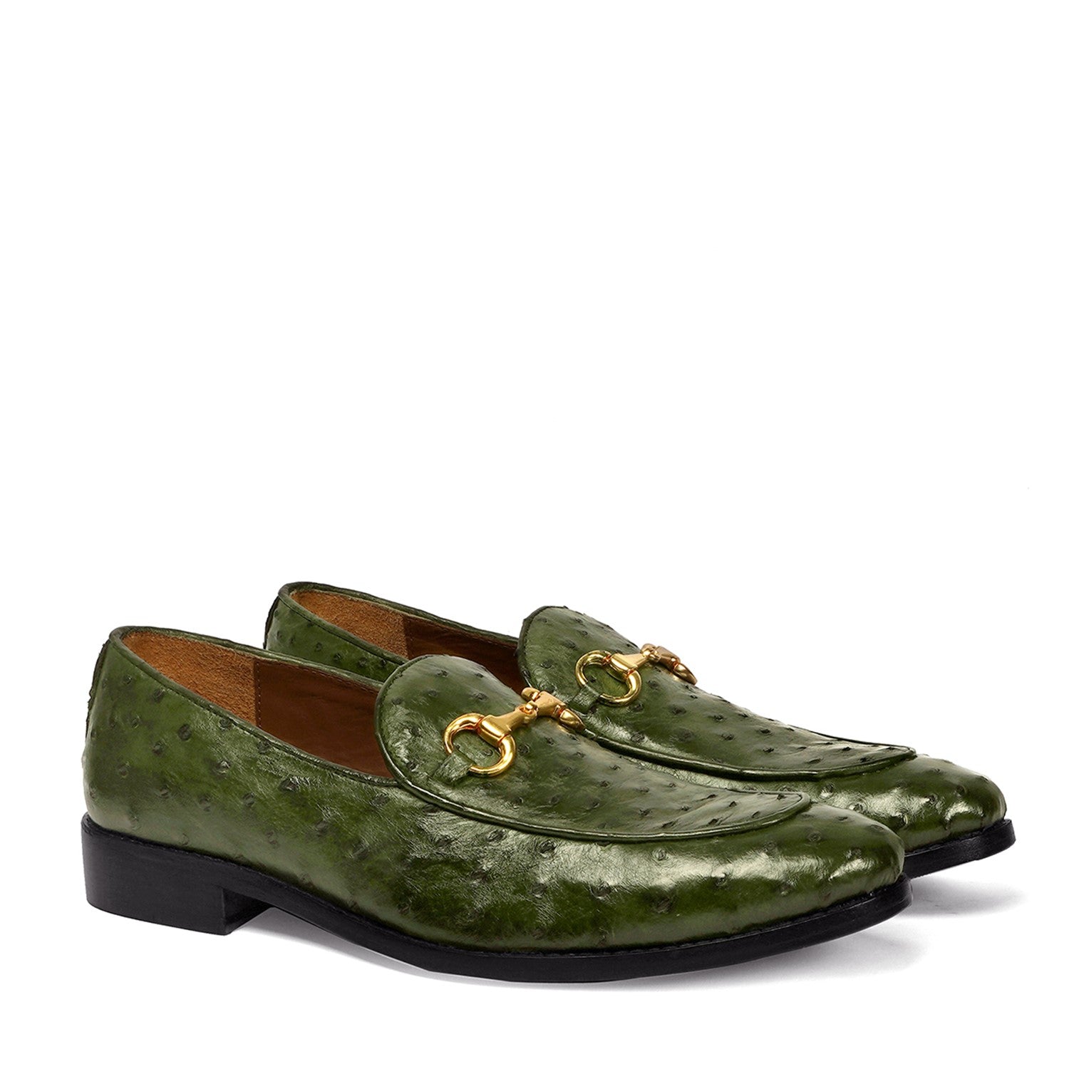Green Loafer Exclusive Authentic Ostrich Leather with Horse-Bit Buckle