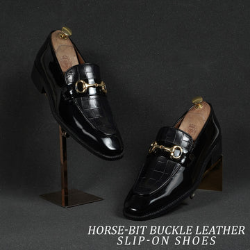 Horse-Bit Buckle Detailing Loafer with Black Patent & Deep Cut Leather