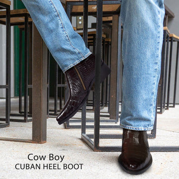 Cowboy Boots Dark Brown Deep Cut Croco Leather Cuban Heel By Brune & Bareskin