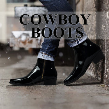 Black Cuban Heel Patent Leather Cowboy Boots By Brune & Bareskin