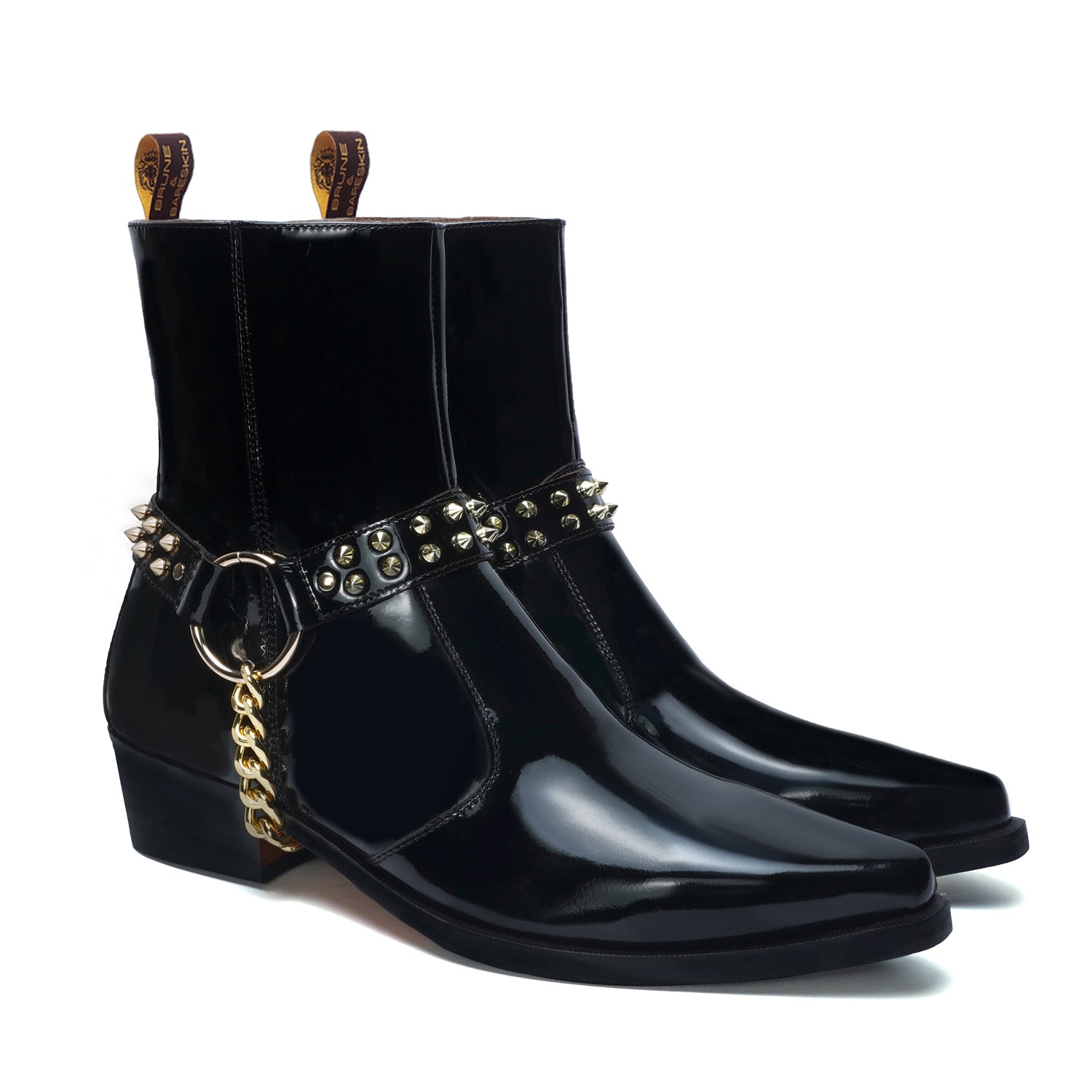 Removable Strap Black Cow Boy Boot in Patent Leather