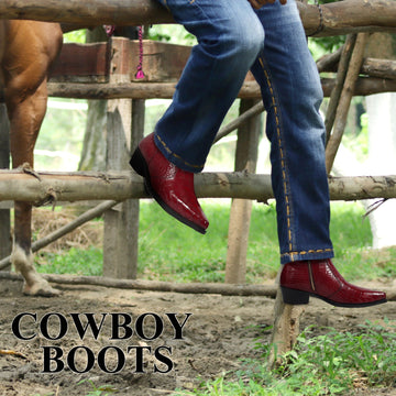 Cowboy Deep Cut Croco Wine Leather Cuban Heel Boots