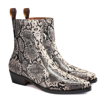 Cowboy Snake Textured Cuban Heel Leather Chelsea Boots