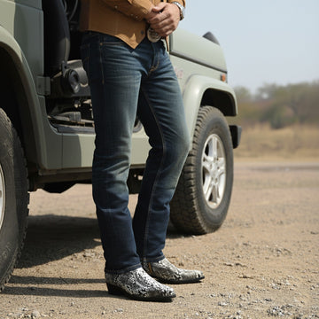 Cowboy Snake Textured Cuban Heel Leather Chelsea Boots