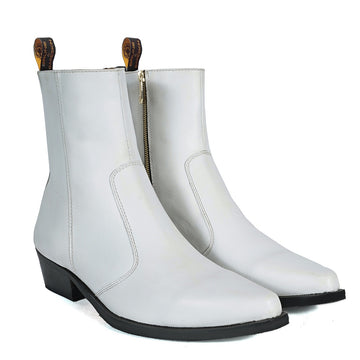 Cuban Heel Cowboy Boot in Genuine White Leather