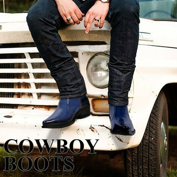 Blue Cuban Heel Brushed Off Leather Cowboy Boots By Brune & Bareskin