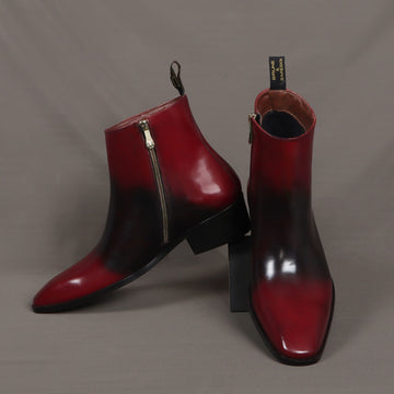 Men Formal Boot with High Ankle Stitched in Wine Black Leather