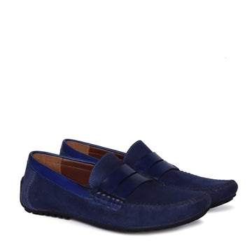 Silhouette Driver Sole Loafer in Blue Suede Leather