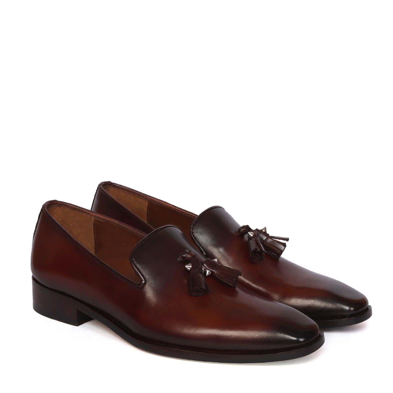 Tassel Italian Loafers for Men's with Dark Brown Leather