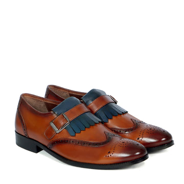 Single Monk Strap Shoes Oxford Design with Fringe