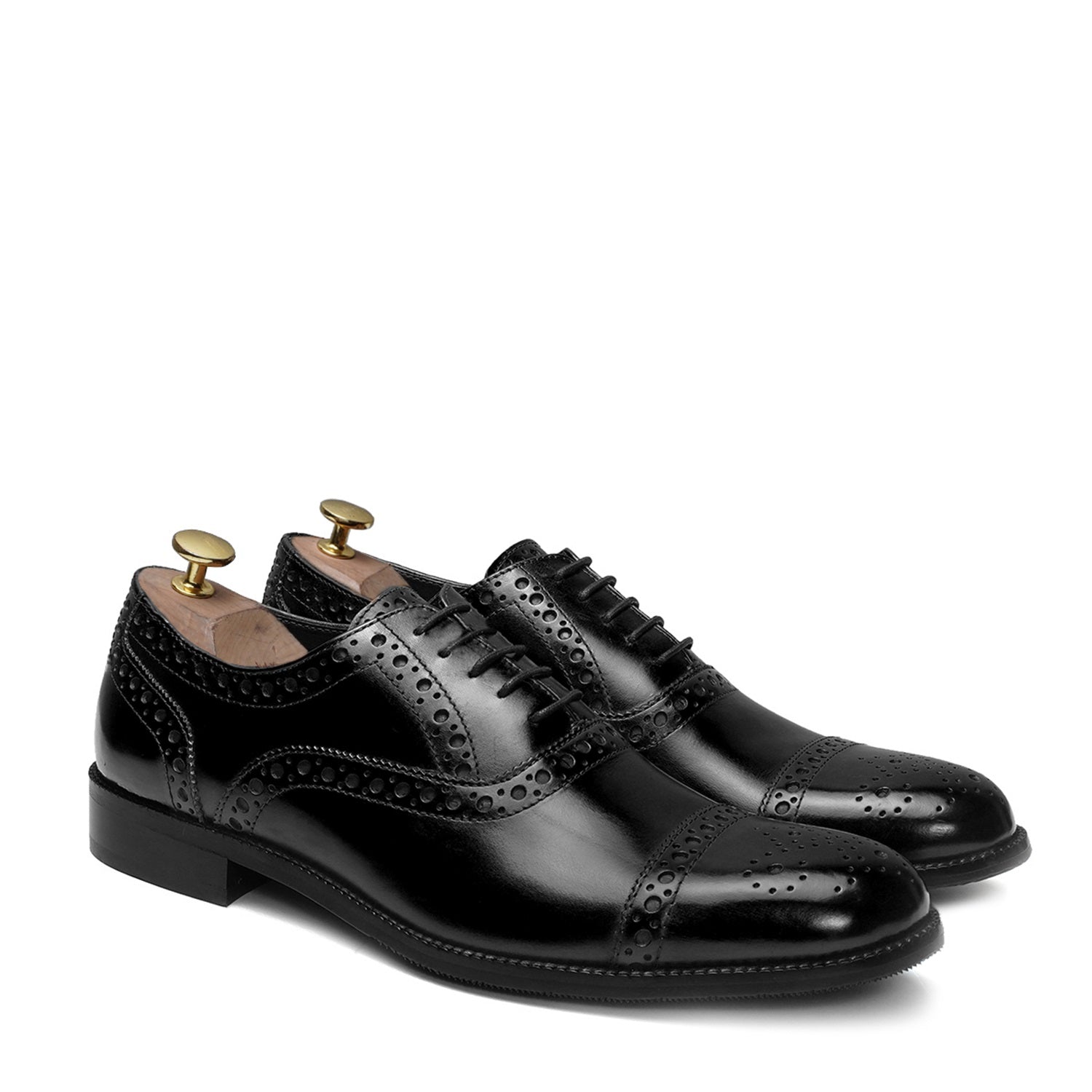Oxford Lace-Up Shoe with Punching Brogue Design in Black Genuine Leather