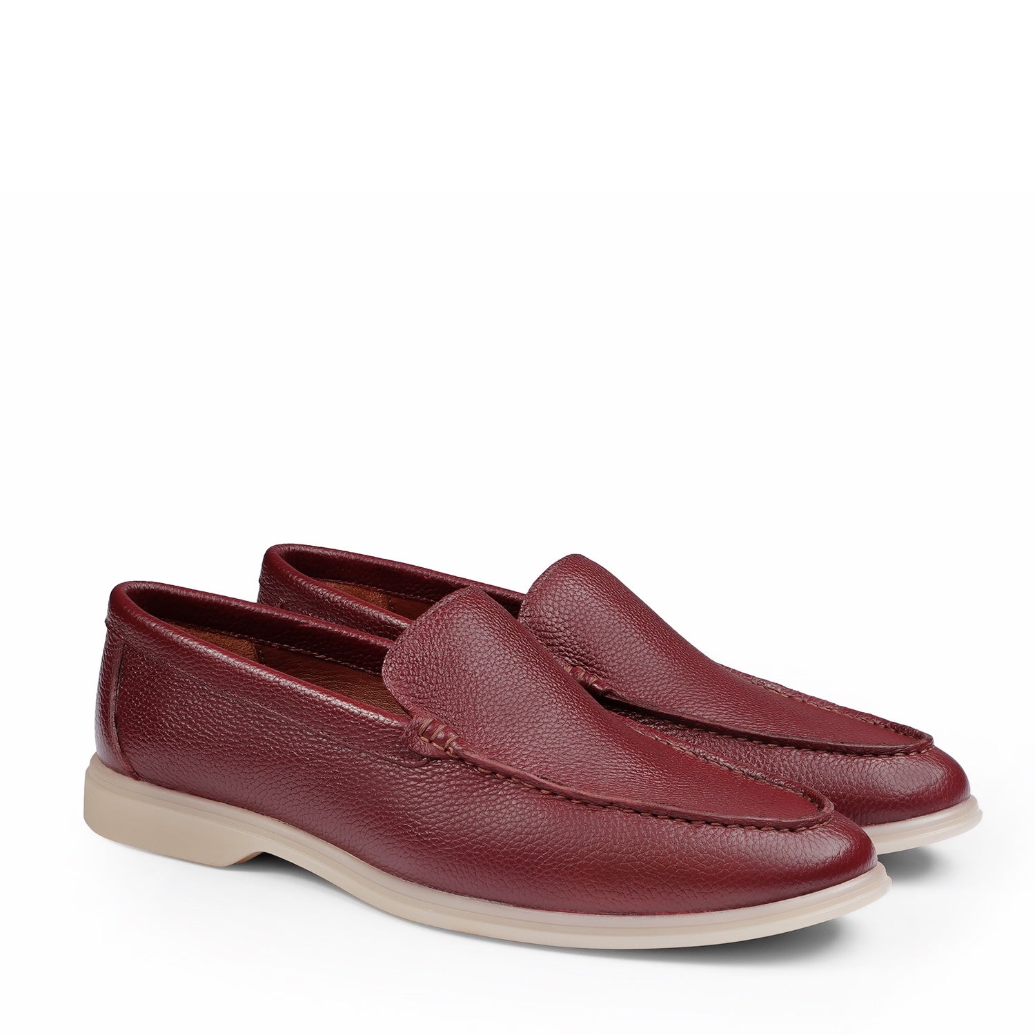 Textured Leather Yacht Slip-On Shoes in Wine
