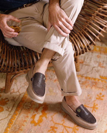 Ray Blend Stingray Leather in Textured Beige Yacht Loafers