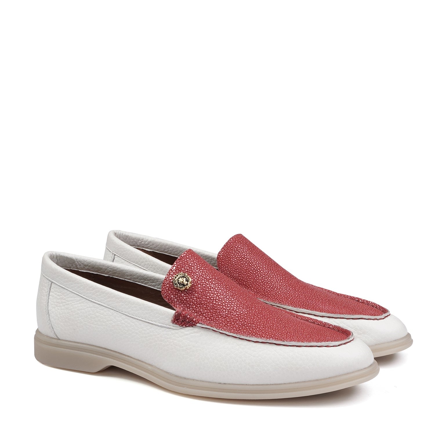Ray Blend Red Stingray Leather in Textured White Yacht Loafers