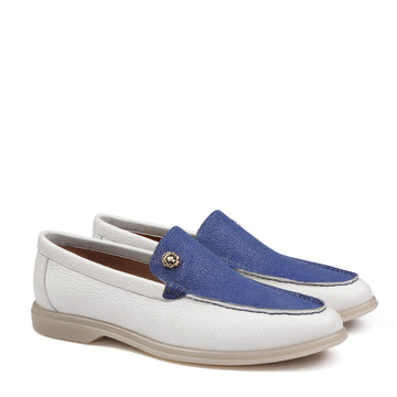 Ray Blend Blue Stingray Leather in Textured White Yacht Loafers