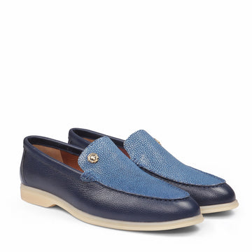 Ray Blend Blue Stingray Leather in Textured Blue Yacht Loafers