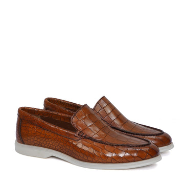 Yacht Slip-On Shoes in Croco Tan Leather