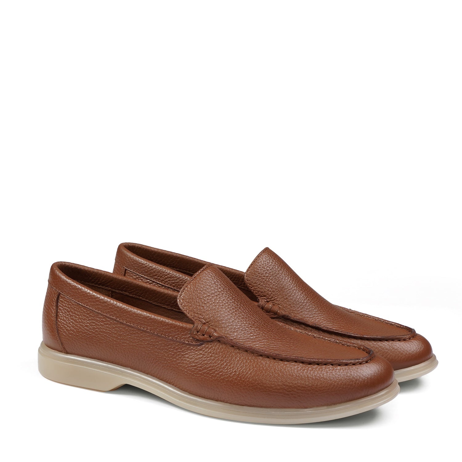 Textured Leather Yacht Slip-On Shoes in Tan