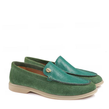 Ray Blend Stingray Suede Leather in Green Yacht Loafers