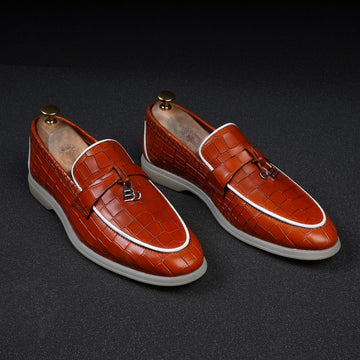 Orangish Summer yacht Shoes with Tasseled Metal Initial